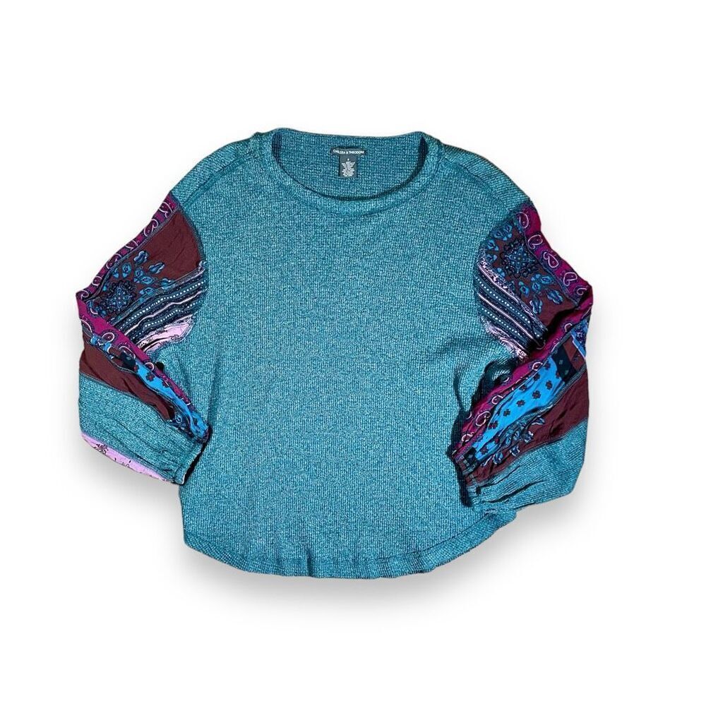 Chelsea & Theodore Oversized Mixed Media Raglan Top Sz S-M